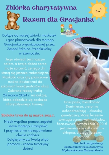 Plakat Zbiórka charytatywna dla Gracjanka