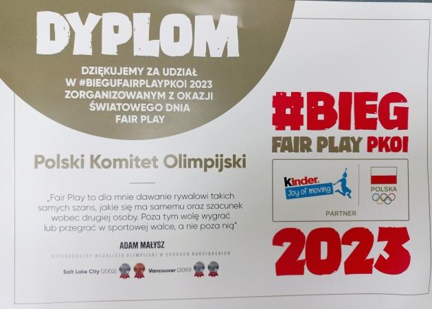 Polski Komitet Olimpijski- podziękowanie za zaangażowanie w akcję - Bieg Fair Pl...
