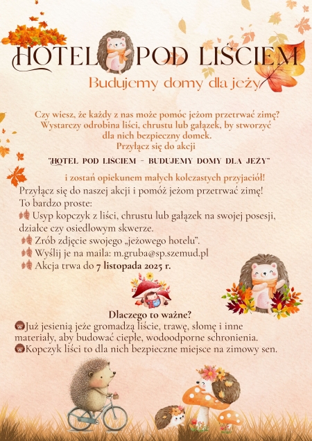 Szkolna akcja „Hotel pod liściem – budujemy domy dla jeży”