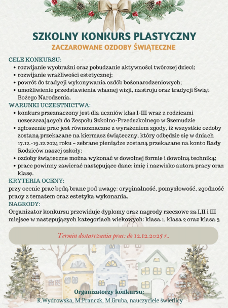 Szkolny konkurs plastyczny: „Zaczarowane ozdoby świąteczne”