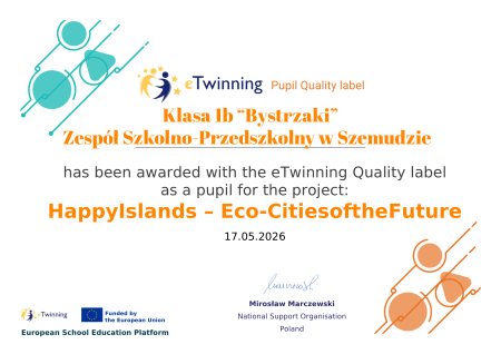 Krajowa Odznaka Jakości programu eTwinning dla klasy 1b
